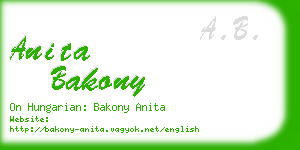 anita bakony business card